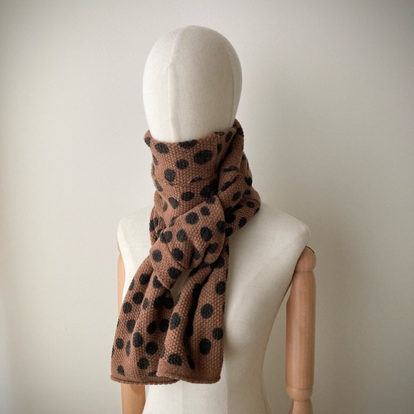 joodito merino wool sweater wrap scarf long muffler polkadot spotted brown black - Picture 5 of 12